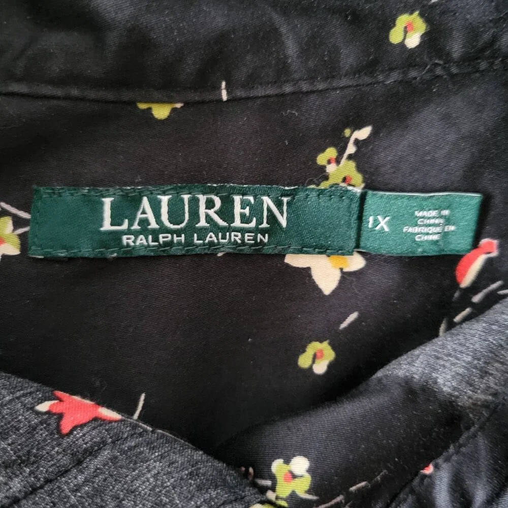 Lauren Ralph Lauren Black Floral Print Blouse, 100% Cotton, Women’s 1X, Floral - Picture 6 of 9